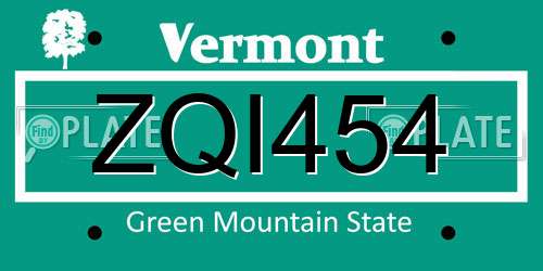 ZQI454 Vermont License Plate