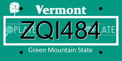 ZQI484 Vermont License Plate