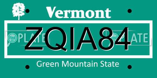 ZQIA84 Vermont License Plate