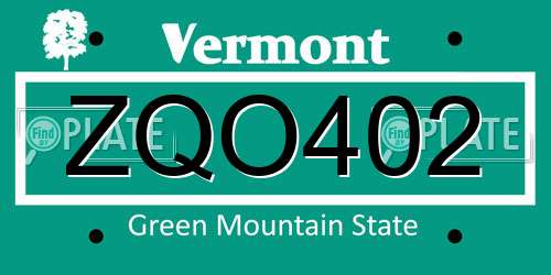 ZQO402 Vermont License Plate