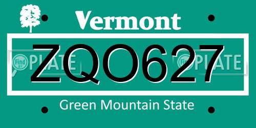 ZQO627 Vermont License Plate