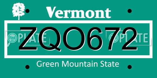 ZQO672 Vermont License Plate
