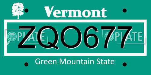 ZQO677 Vermont License Plate