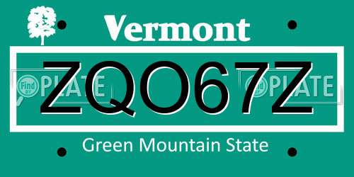 ZQO67Z Vermont License Plate