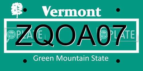 ZQOA07 Vermont License Plate