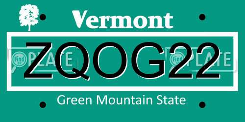 ZQOG22 Vermont License Plate