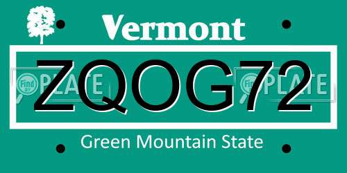 ZQOG72 Vermont License Plate