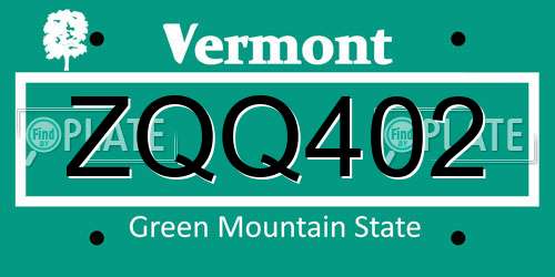 ZQQ402 Vermont License Plate