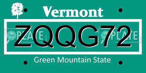ZQQG72 Vermont License Plate