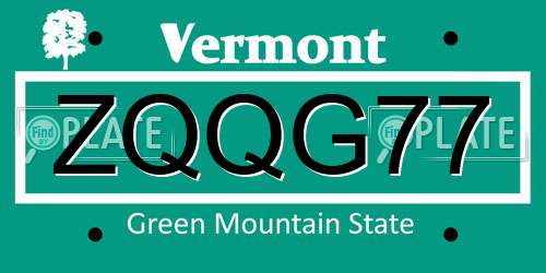 ZQQG77 Vermont License Plate