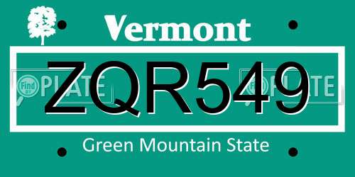 ZQR549 Vermont License Plate