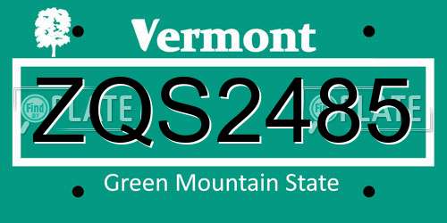 ZQS2485 Vermont License Plate