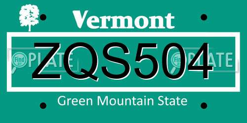 ZQS504 Vermont License Plate