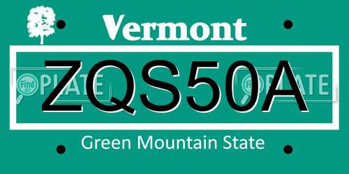 ZQS50A Vermont License Plate