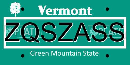 ZQSZASS Vermont License Plate
