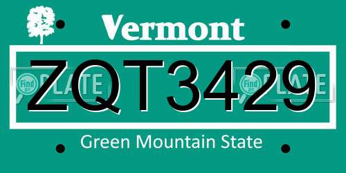 ZQT3429 Vermont License Plate