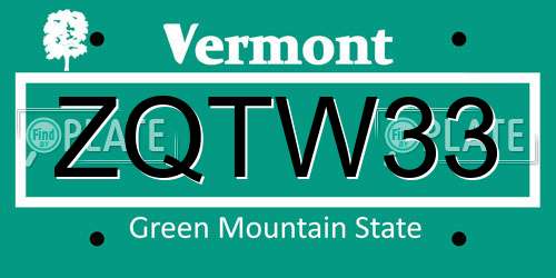 ZQTW33 Vermont License Plate