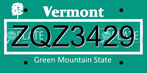 ZQZ3429 Vermont License Plate