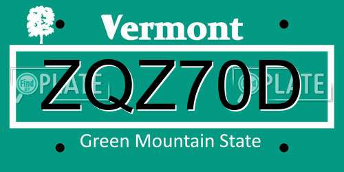 ZQZ70D Vermont License Plate