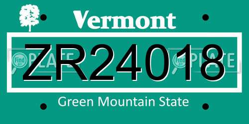 ZR24018 Vermont License Plate