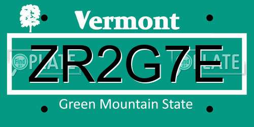 ZR2G7E Vermont License Plate