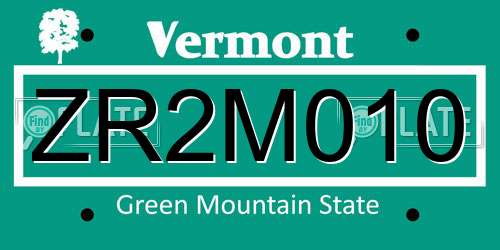 ZR2M010 Vermont License Plate
