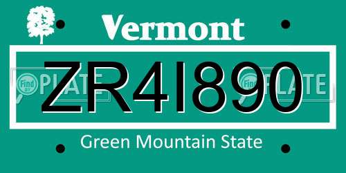 ZR4I890 Vermont License Plate
