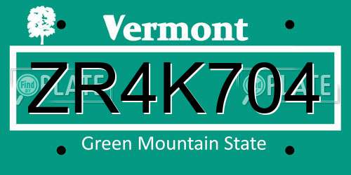 ZR4K704 Vermont License Plate