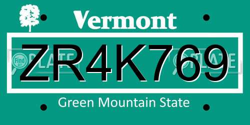 ZR4K769 Vermont License Plate