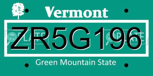 ZR5G196 Vermont License Plate