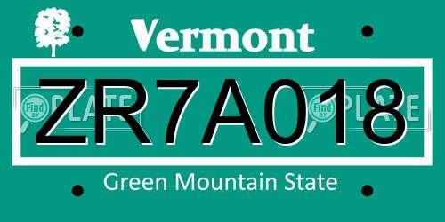 ZR7A018 Vermont License Plate