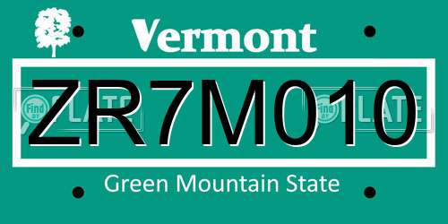 ZR7M010 Vermont License Plate