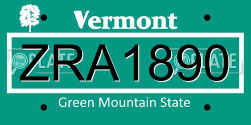 ZRA1890 Vermont License Plate