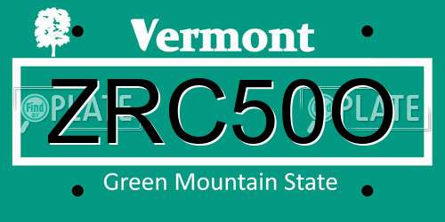 ZRC50O Vermont License Plate