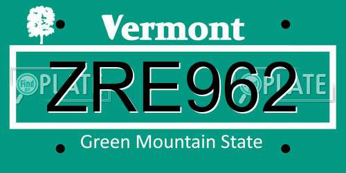 ZRE962 Vermont License Plate