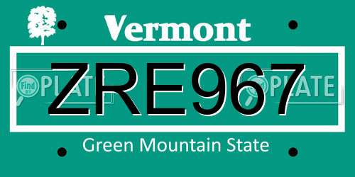 ZRE967 Vermont License Plate