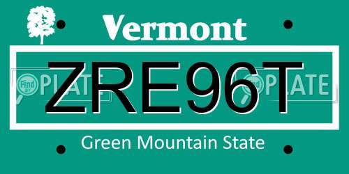 ZRE96T Vermont License Plate