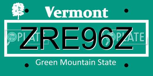 ZRE96Z Vermont License Plate
