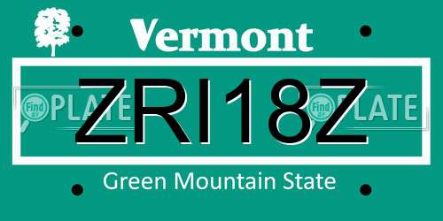 ZRI18Z Vermont License Plate
