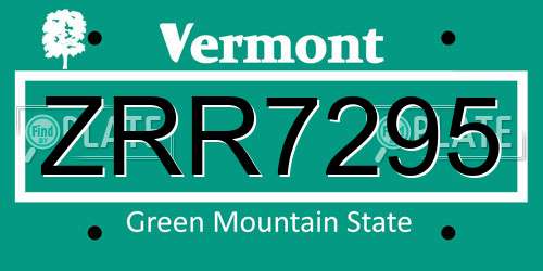 ZRR7295 Vermont License Plate
