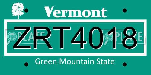ZRT4018 Vermont License Plate