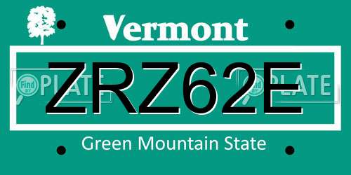 ZRZ62E Vermont License Plate