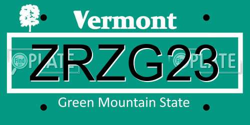 ZRZG23 Vermont License Plate