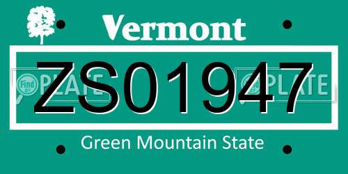 ZS01947 Vermont License Plate