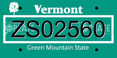 ZS02560 Vermont License Plate