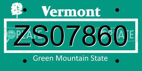 ZS07860 Vermont License Plate