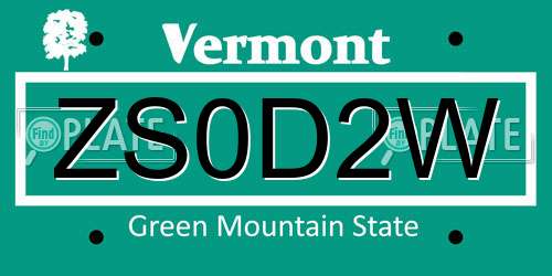 ZS0D2W Vermont License Plate