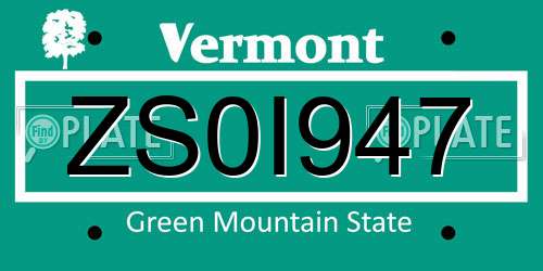 ZS0I947 Vermont License Plate