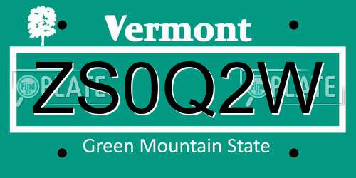 ZS0Q2W Vermont License Plate