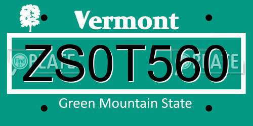 ZS0T560 Vermont License Plate